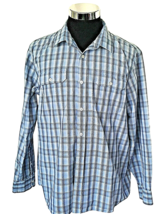 Michael Kors Dress Shirt Men&#39;s X Large Blue Plaid Long Sleeves Button Front - £14.36 GBP