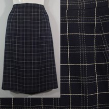 Navy Blue Plaid Pencil Straight Career Skirt Kick Pleat JH Collectibles ... - $29.40