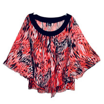 New Direction Woman Plus 2X Autumnal Colors Abstract Print Flutter Sleeve Blouse - £13.50 GBP
