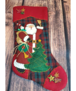 Ready to Hang Puffy Santa Christmas Stocking Fleece 3D Applique Burgundy... - £15.44 GBP