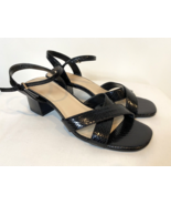 Halston Black Faux Snake Skin Block Heel Sandals Size 8M - $19.47 CAD