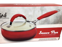 Sauce Pan &amp; Lid Ceramic Non-Stick Coating Aluminum Enamel Red NEW in Box 1.5Qt - £13.31 GBP