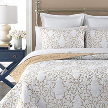 Quilt King Size Reversible 100% Cotton 3-Piece Beige Embroidery Pattern ... - £93.18 GBP