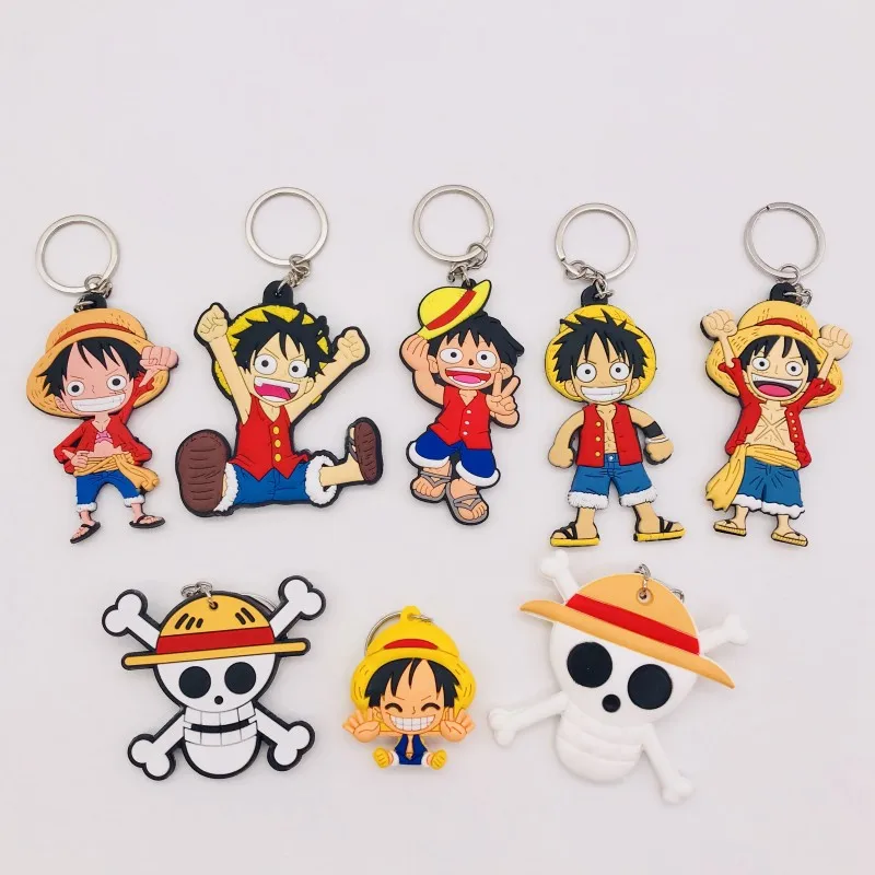 10PCS Anime Figure One Piece Keychain PVC 3D Double Side Key Ring Comics - £19.95 GBP