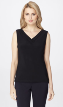 Tahari Asl Shirred V-Neck Top, Size Petite Large/Black - £23.98 GBP