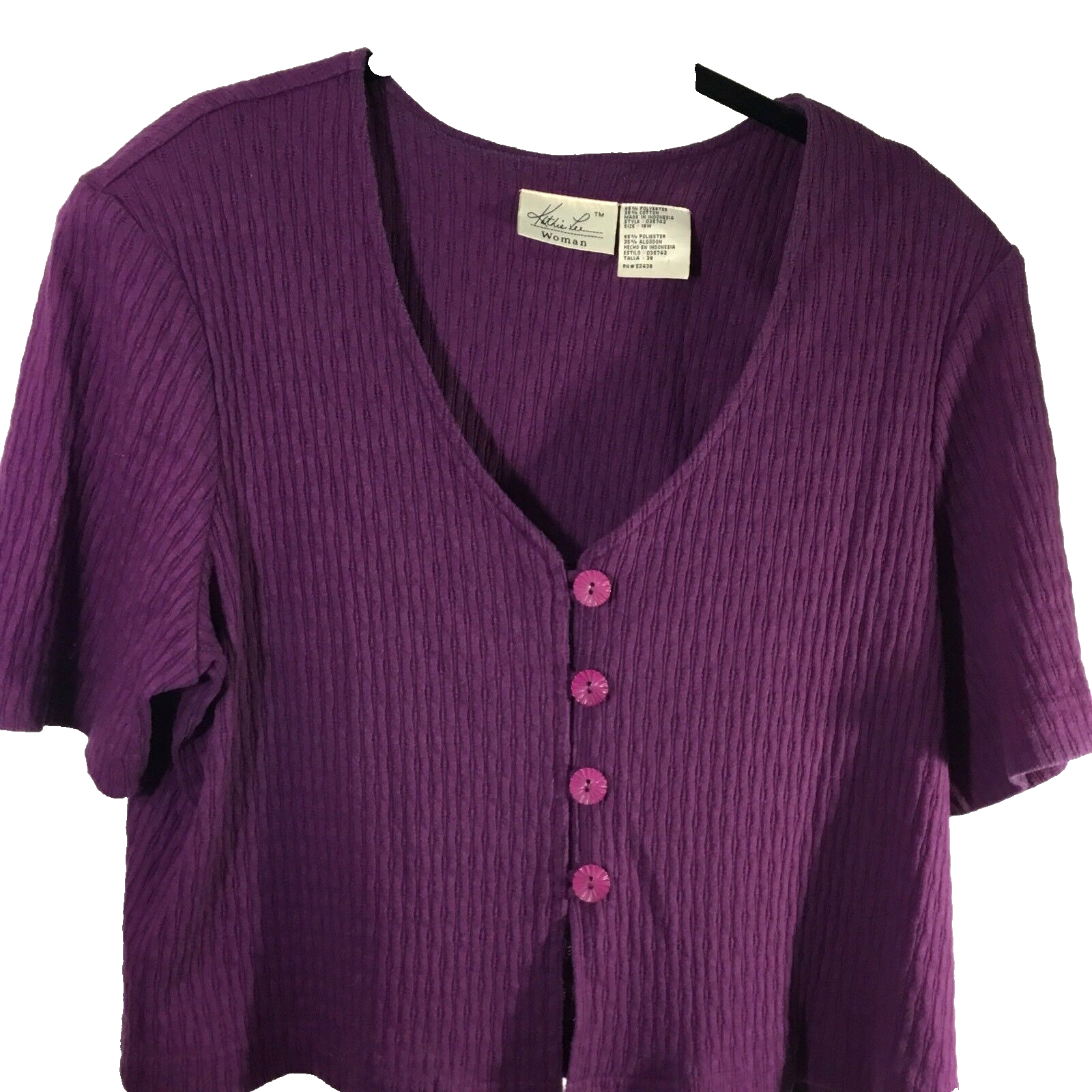Primary image for Kathie Lee Short Sleeve Button Down Sweater Top Size 18 Purple Over Dress Jacket