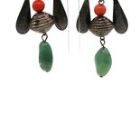 Vtg Dangle Clip-on Earring W/ Green Stone &amp; Orange Bead Fashion Jewelry - $12.00
