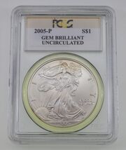 2005-P S$1 Silver American Eagle Slabbed by PCGS as Gem Brilliant Uncirc... - $95.53 CAD