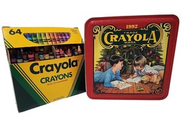 1992 Crayola Christmas Holiday Tin Collectible  w/ Crayons Built-in Sharper-Vtg - £9.56 GBP