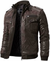New Mens Biker Motorcycle Cafe Racer Brown Leather Jacket Coat - $69.29+