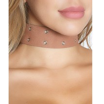 Lace Up Grommet Choker Adjustable Necklace Costume Clubwear Brown 996542 - $14.84