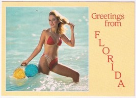 Postcard Greetings From Florida Risque Bathing Beauty Curteich - £6.22 GBP
