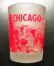 Chicago Shot Glass Double Frosted Glass with Red Print Illustrations Wra... - £7.06 GBP