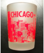 Chicago Shot Glass Double Frosted Glass with Red Print Illustrations Wrap Glass - $8.99