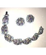 Vintage Blue Rhinestone Enamel Bracelet Clip Earrings 50s ART ? Retro Sp... - €31,03 EUR
