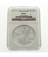 1998 $1 Silver Eagle Graded by NGC as MS-69! Near Perfect Eagle - $1,731.72 MXN