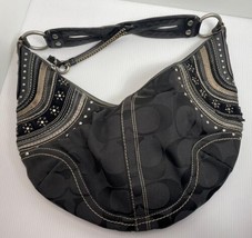 Coach Black Jacquard Patchwork Stitching Hobo Shoulder or Crossbody Bag Read - $35.05