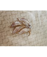 Vtg BSK 3D Gold-tone, Silver Enameled Leaves, Gray Pearls, Rhinestone Br... - €16,21 EUR