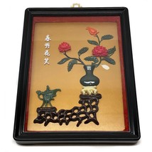 Oriental Wall Shadow Box Jade Imitation Roses Flowers NOS Taiwan 10x8&quot; V... - $14.82