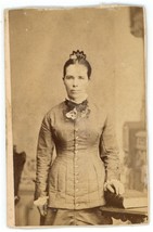 Antique CDV Circa 1870s Swem Lovely Confident Woman in Dress With Book Macon, MO - £7.13 GBP