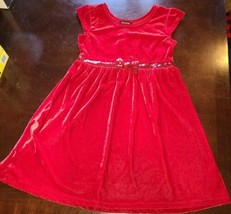 New George Girls Size Large Christmas Dress Velour Red Sequin Bow Waist (E1) - $10.13