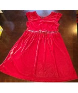 New George Girls Size Large Christmas Dress Velour Red Sequin Bow Waist ... - $10.13