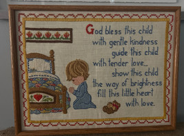 Vintage Finished Framed Crewel Embroidery“God Bless This Child” 15 1/2” x 12” - £18.76 GBP
