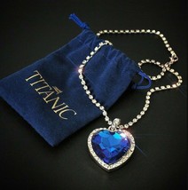 Heart Of The Ocean Sapphire Blue Crystal Necklace with Velvet Gift Bag - £20.49 GBP