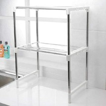 2 Tier Microwave Oven Rack Stand Shelf Stainless Steel Kitchen Storage Organizer - £19.96 GBP