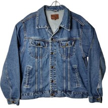 Lee Men L Blue Denim Jeans Button Down Trucker Collard Jacket - $68.31