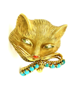 18k Gelbgold Fred Katze Brosche Mit Türkis, Peridot, und Korallen Akzent... - $101,937.78 MXN