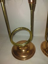 Pair Coppercraft guild copper &amp; brass tulip horn double candlestick holders 10&quot; - £15.52 GBP