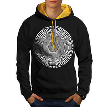 Wellcoda Round Ornament Mens Contrast Hoodie, Black White Casual Jumper - £31.46 GBP