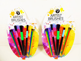 Art Paint Brush Brushes 2 Sets 9pc Nylon Bristles Set Craft Artist Short... - £7.92 GBP