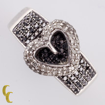Argent Sterling Noir et Blanc Diamant Forme Coeur Bague Taille 8.75 - $239.97