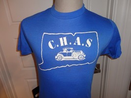 Vintage 80&#39;s Hanes 50-50 Blue C.H.A.S. Antique Car T-shirt Made Usa Fits... - $30.09