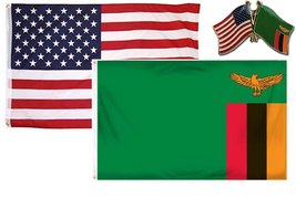 AES Wholesale Combo USA &amp; Zambia Country 3x5 3x5 Flag &amp; Lapel Pin Fade Resista - £7.89 GBP