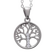 925 Sterling Silver Tree of Life Pendant Decorated with CZ Simulated Diamonds - £38.86 GBP