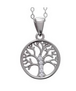 925 Sterling Silver Tree of Life Pendant Decorated with CZ Simulated Dia... - £39.64 GBP