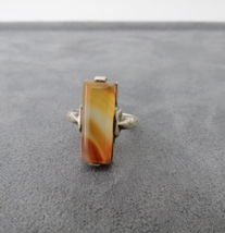 Antique Art Deco Style Sterling Silver Ring Agate Rectangular Stone 4.34g Size 5 - £78.50 GBP