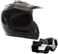 MMG Adult Motorcycle Off Road Helmet DOT WIth Goggles (X-Large Shiny Black) - £55.69 GBP