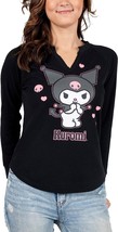 Sanrio Kuromi Juniors Black Long Sleeve Thermal Henley Shirt - £23.53 GBP