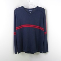 Sonoma Men&#39;s XL Navy &amp; Red Retro Y2K Stripe V-Neck Cotton Acrylic Knit Sweater - £3.98 GBP