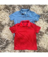 2 YS Under Armour Polos Light Blue Red Orange Design EUC  - $9.50