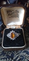 Antique Vintage 1950-s Amber and Zircon Sterling Silver RING Size UK R, US 8 3/4 - £94.17 GBP