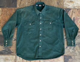 Vtg Guide Gear Shirt-Pearl Snap Buttons-L-Green-Chamois-Heavy Tough Work... - $23.38