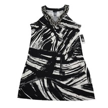 BISOU BISOU Dress Womens 12 Black White Sleeveless VNeck Halter Sequin A Line - £23.91 GBP