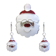 Christmas Santa Lapel Pin and Earrings Set White Gold - £11.21 GBP