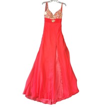 MacDuggal Women Dress Size 0 Juniors Red Maxi Chiffon Gown Elegant Beads Formal - £70.60 GBP