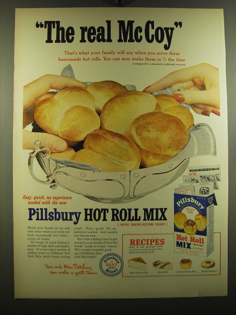 1950 Pillsbury Hot Roll Mix Ad - The real McCoy - $18.49